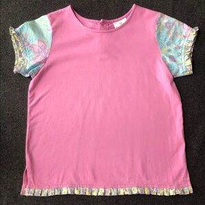 Hanna Andersson 100% Cotton Ruffle Trim Floral Sleeve T-Shirt Size 130 (7-10Yrs)